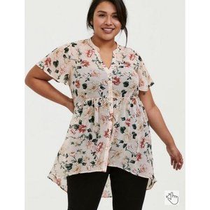 Torrid Floral Blouse - Cream and Pink